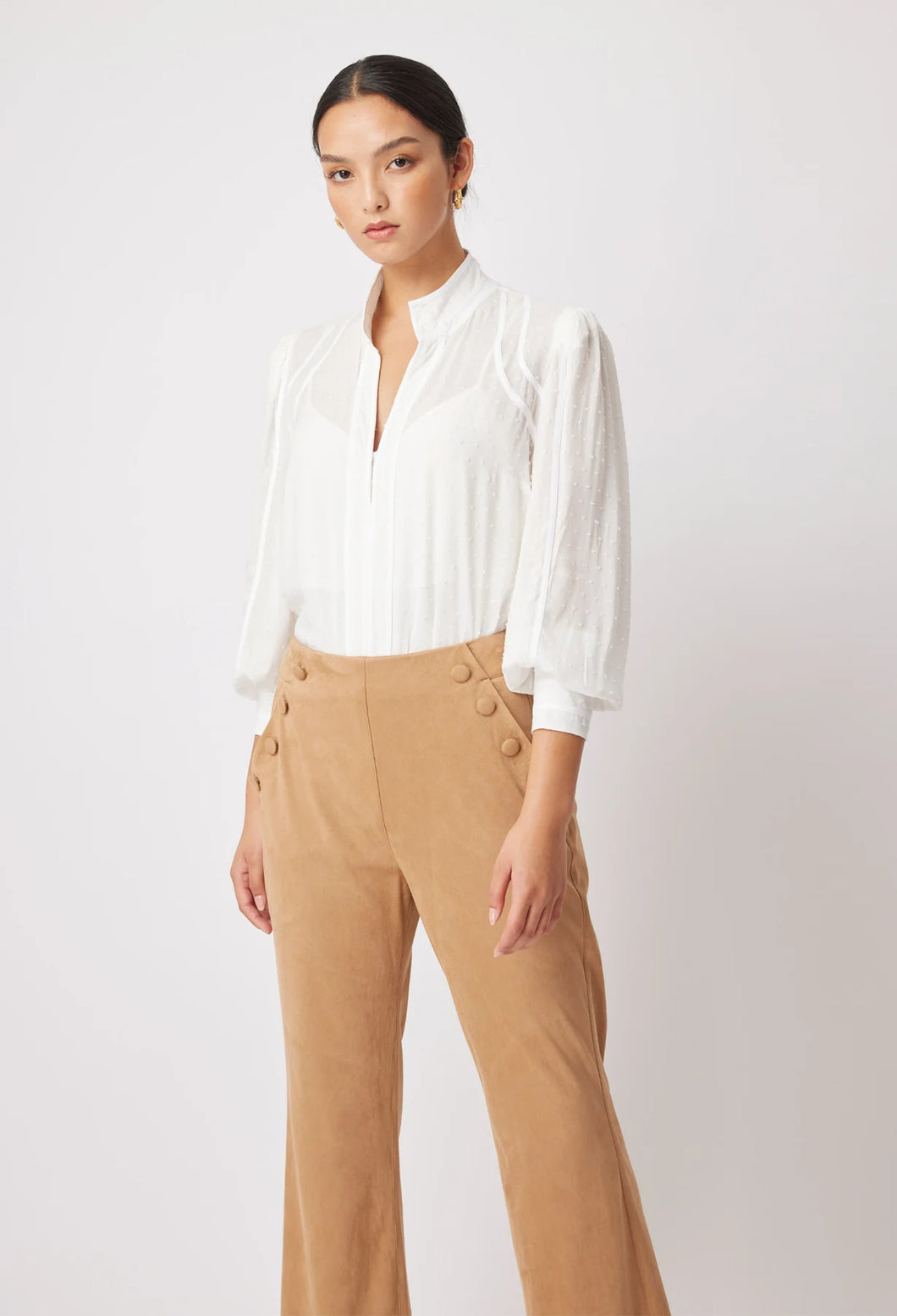 Getty Faux Suede High Waist Pant - Husk