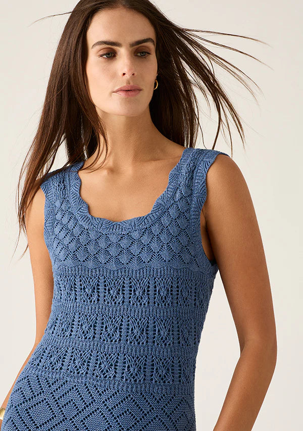 Bruna Pointelle Top - Harbour Blue