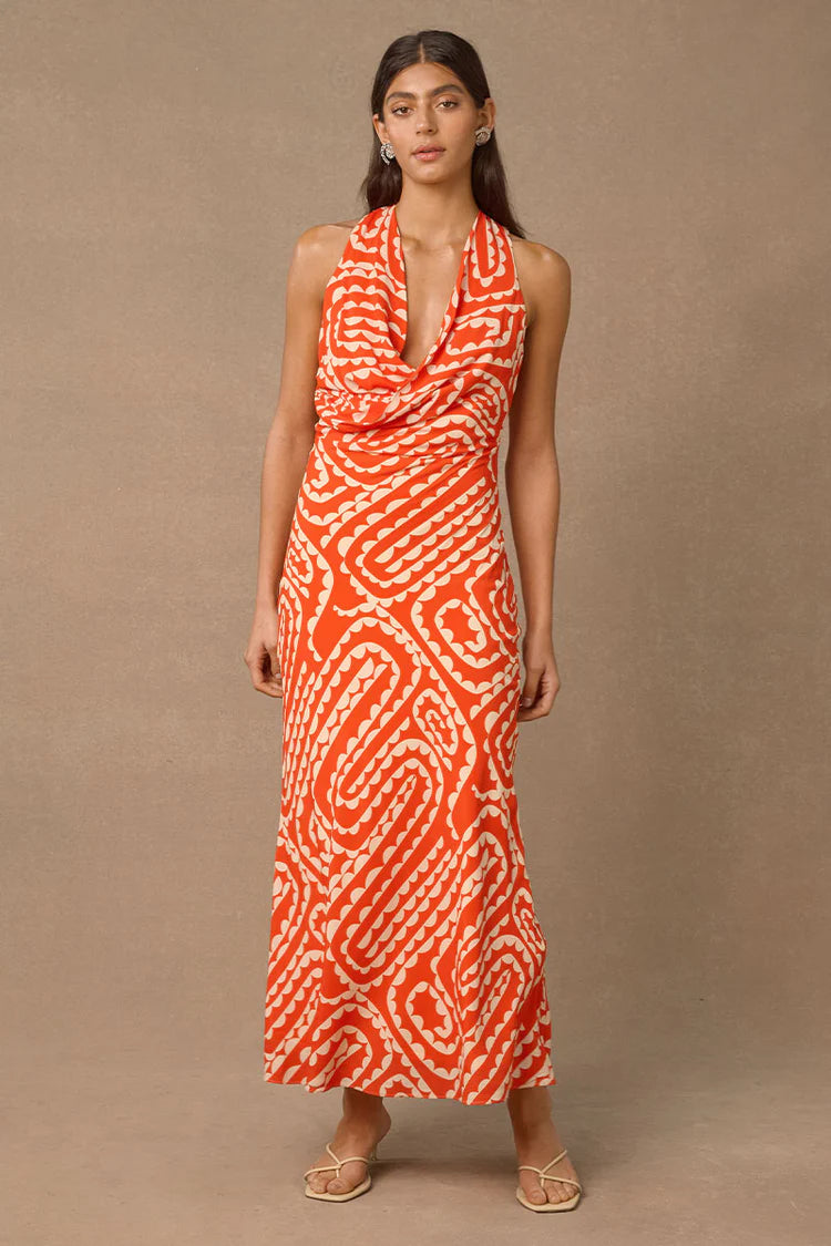 Tempo Print Maxi Dress - Red Tempo Print