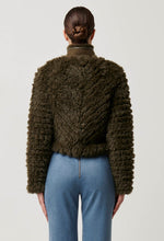 Load image into Gallery viewer, Sybil Chevron Faux Fur Bomber - Moss
