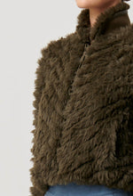 Load image into Gallery viewer, Sybil Chevron Faux Fur Bomber - Moss
