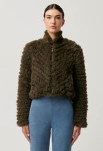 Load image into Gallery viewer, Sybil Chevron Faux Fur Bomber - Moss
