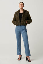 Load image into Gallery viewer, Sybil Chevron Faux Fur Bomber - Moss
