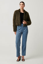 Load image into Gallery viewer, Sybil Chevron Faux Fur Bomber - Moss
