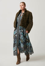 Load image into Gallery viewer, Sybil Chevron Faux Fur Bomber - Moss
