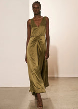 Load image into Gallery viewer, Adele Silk Gathered Dress - Kelp
