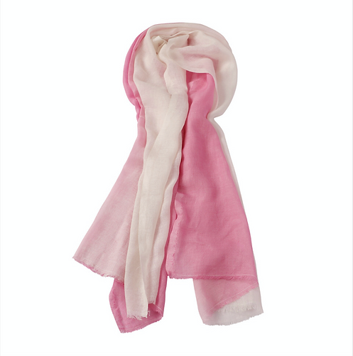 100% Linen Handwoven Ombre Scarf- PirouettePink/White