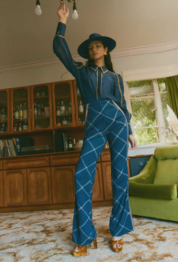 Getty Ponte Pants in Navy Check